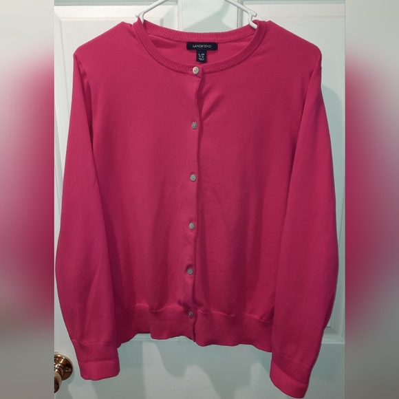 Lands End Button Down Pink Cardigan size LP - Picture 2 of 9